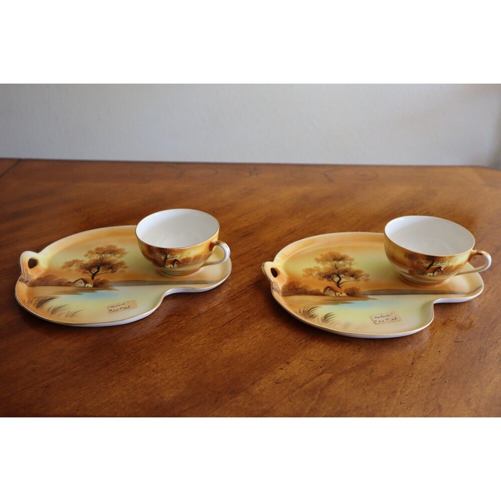 READ* Vintage Noritake China Tree In The Meadow Snack Tray w/ Cup Lot of 2